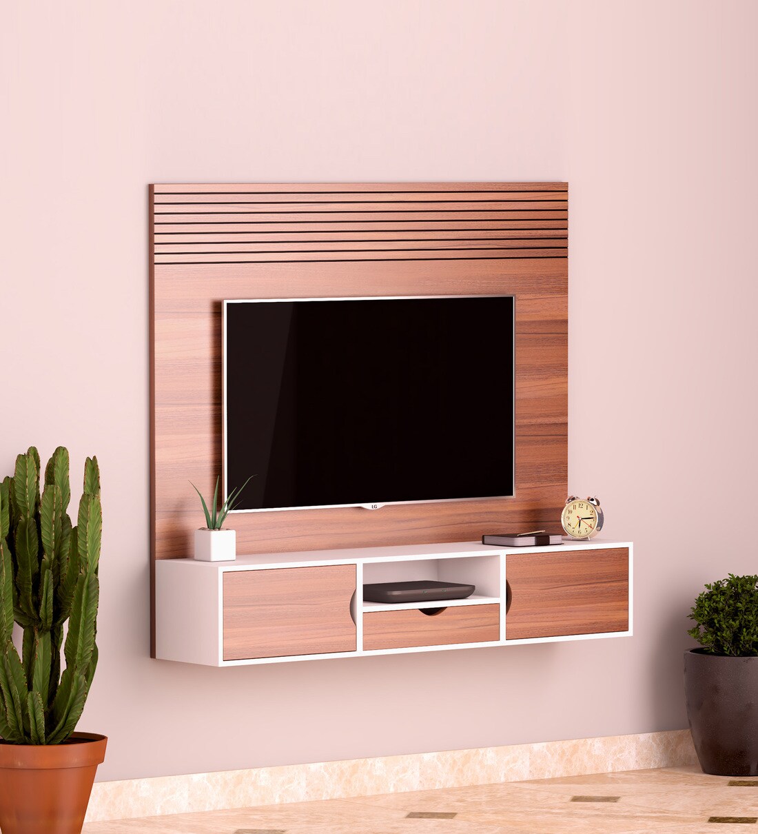 Buy Hutch TV Unit in Exotic Teak & White Finish by Upperwoods Online