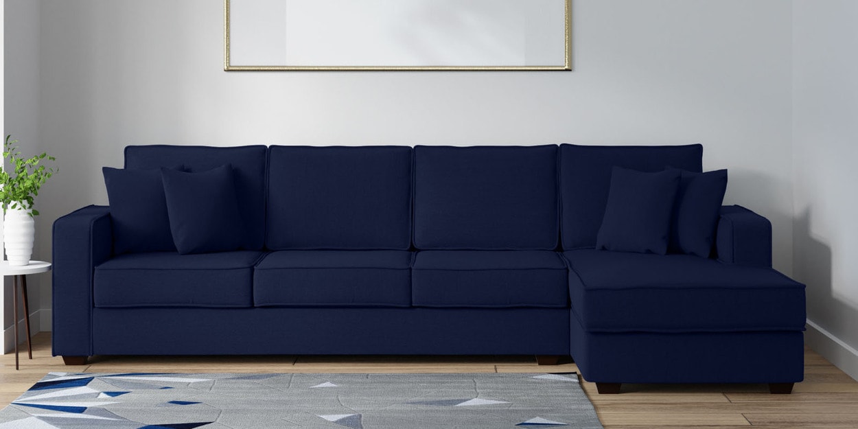 Buy Hugo Fabric LHS Sectional Sofa (3 + Lounger) In Navy Blue Colour at 6 OFF by Woodsworth
