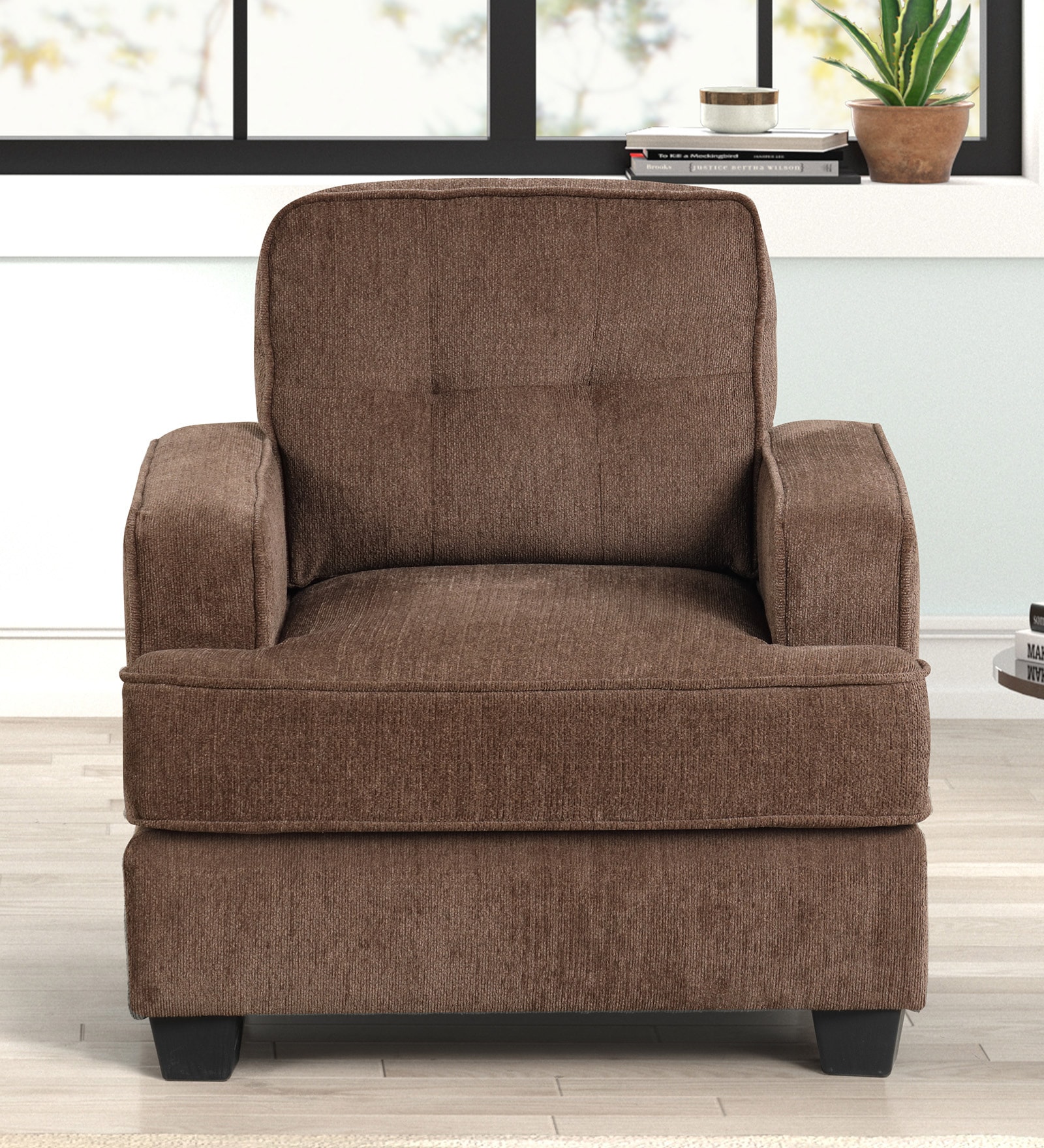 Harry Fabric 1 Seater Sofa in Brown Color