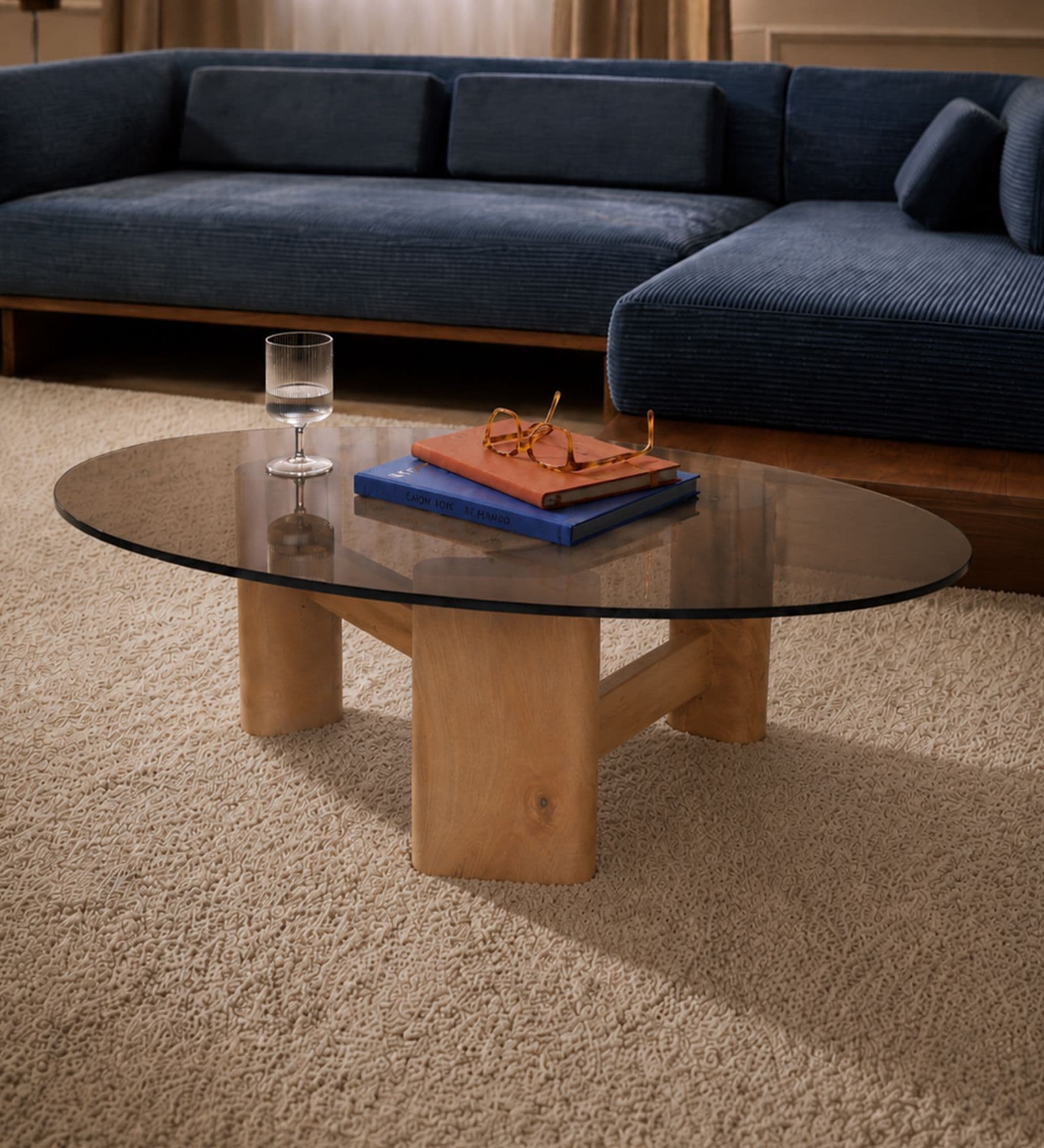 Hugo Coffee Table With Brown Tinted Glass In Oak  Finish