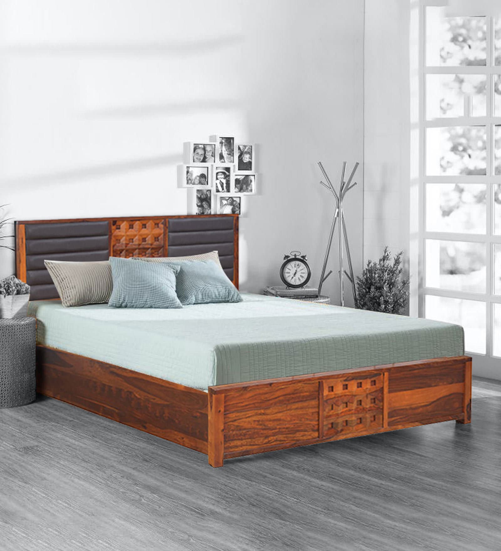 Hulk Queen Size Bed with Storage in Walnut Finish