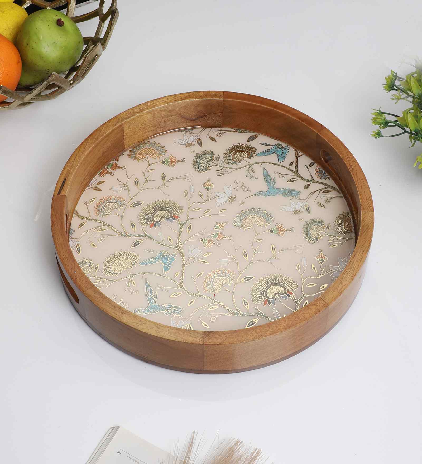 Hummingbird Garden Round Tray for Kitchen Organization