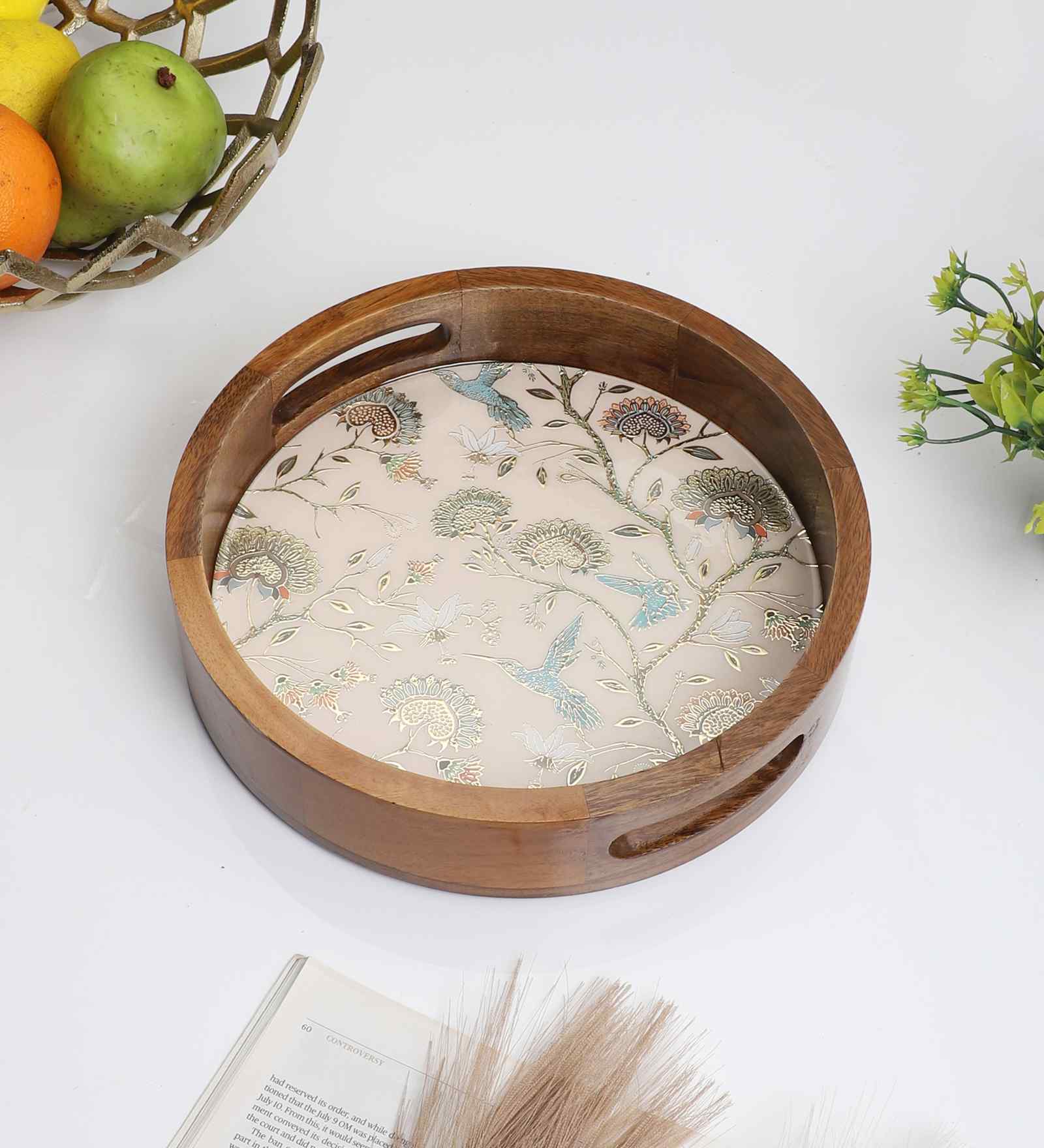 Hummingbird Garden Round Tray for Kitchen Organization