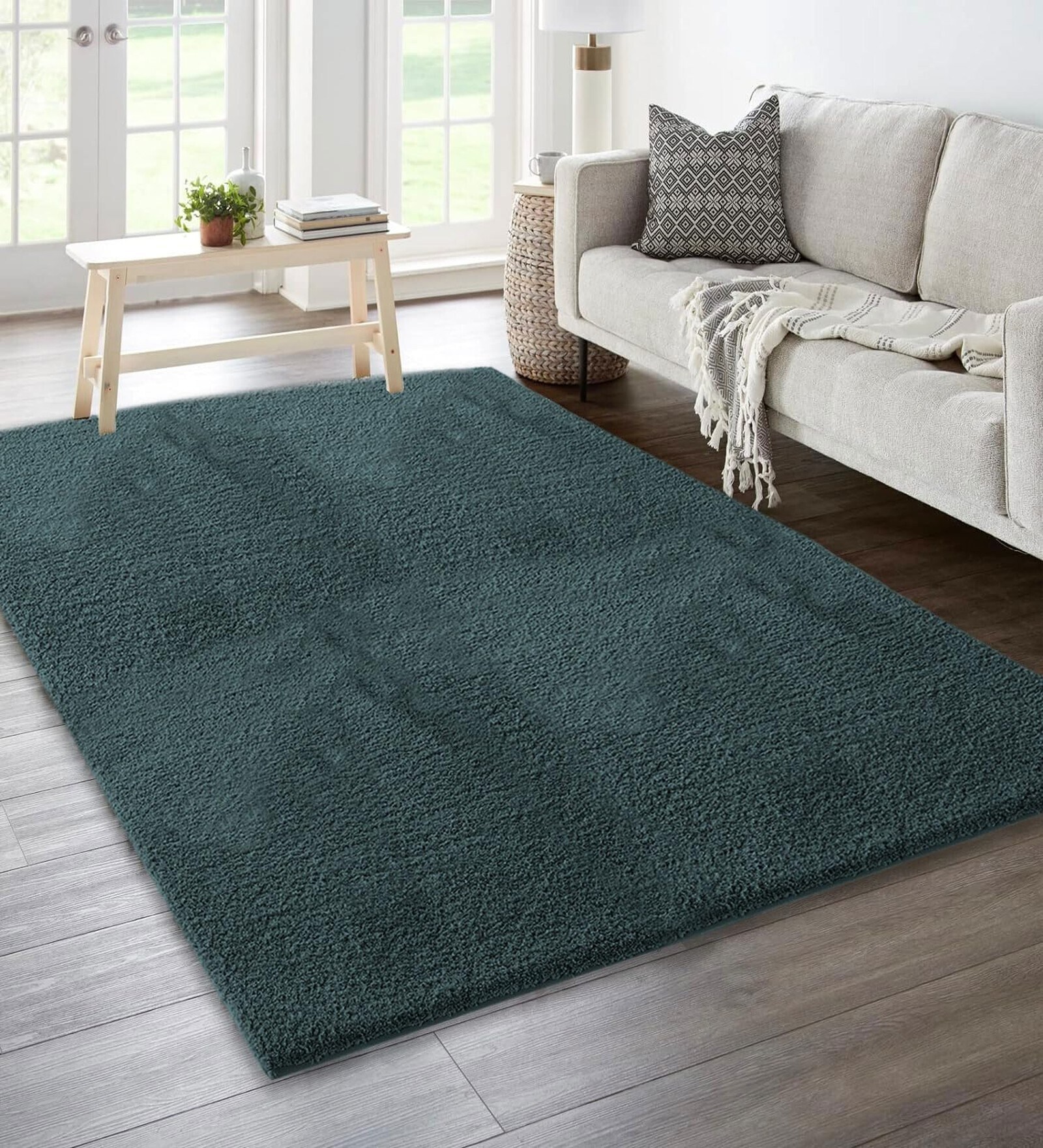 Hunter Green Solid Microfiber 4 X 6 Feet Tufted Carpet