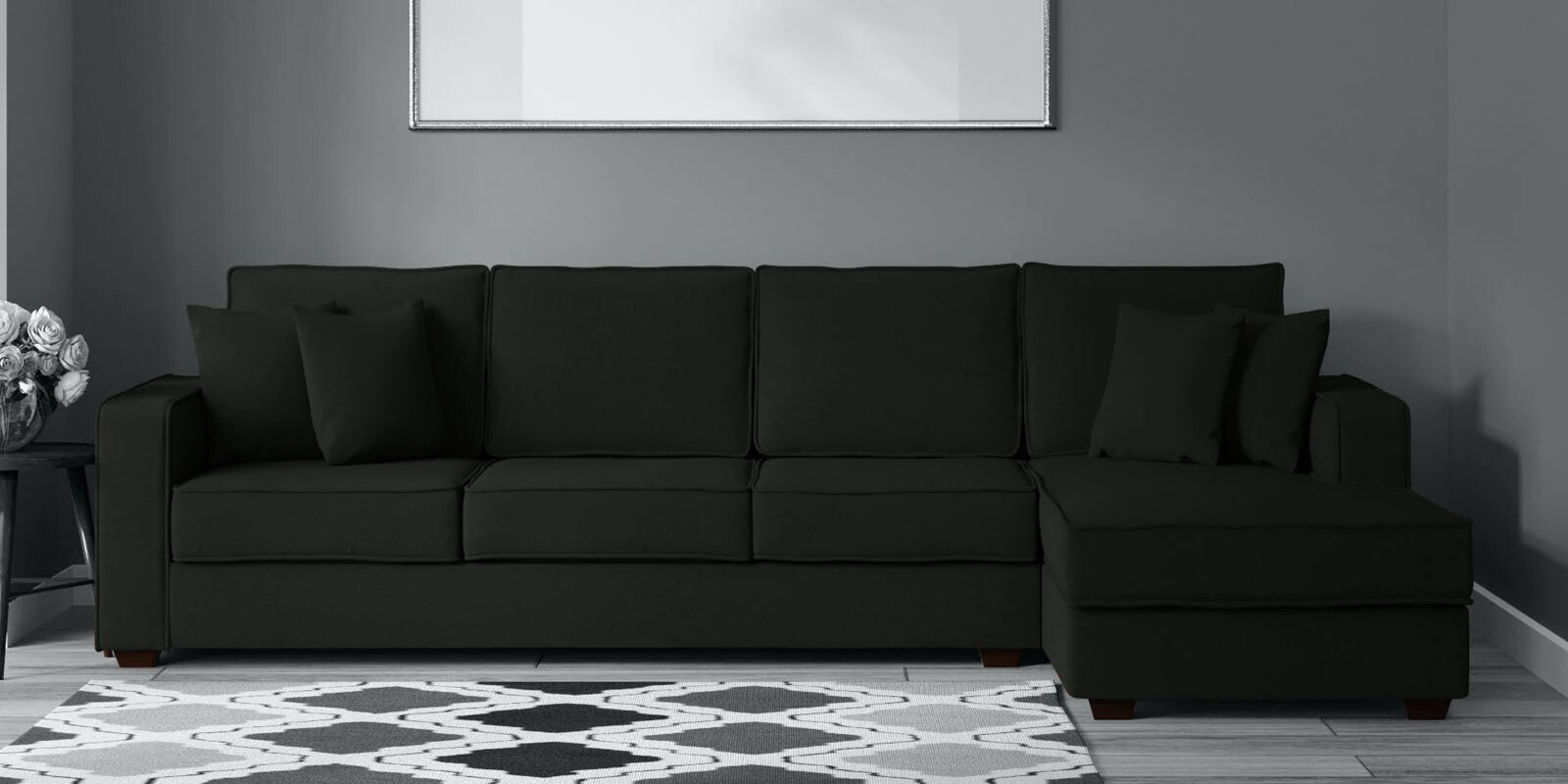 Buy Hugo Fabric LHS Sectional Sofa (3 + Lounger) In Charcoal Grey
