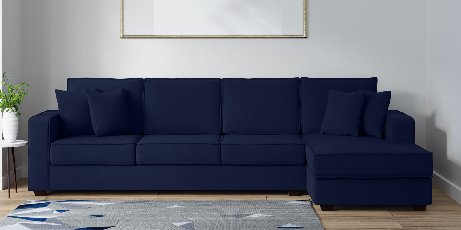 Hugo Fabric LHS Sectional Sofa (3 + Lounger) In Navy Blue Colour