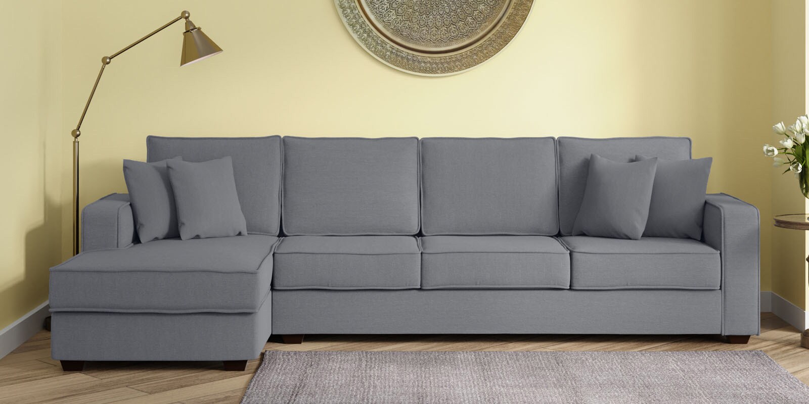 Hugo Fabric RHS Sectional Sofa (3 + Lounger) in Ash Grey Colour
