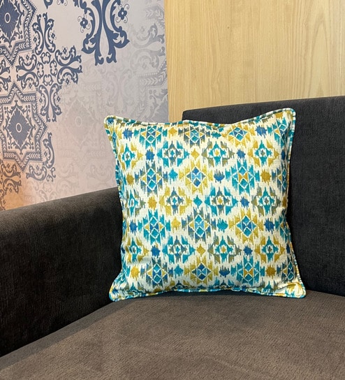 Huatay And Aqua Printed 16 X 16 Inches Cushion Cover