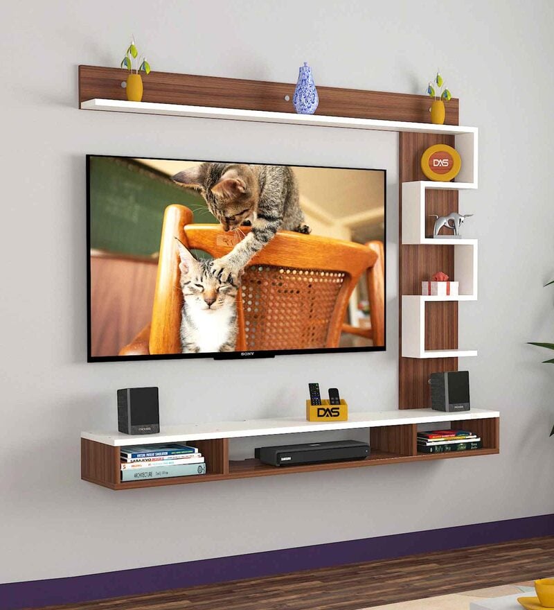 Buy Hubert TV Unit in Classic Walnut & Frosty White Finish for TVs up ...