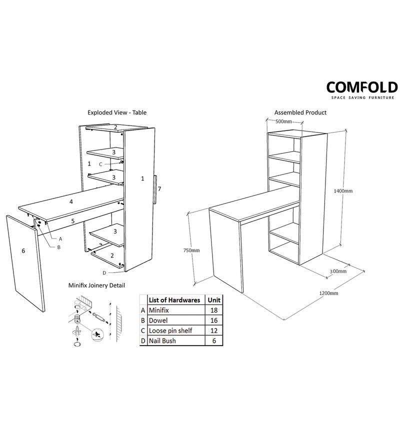 hutch corner study table in frosty white colour by comfold