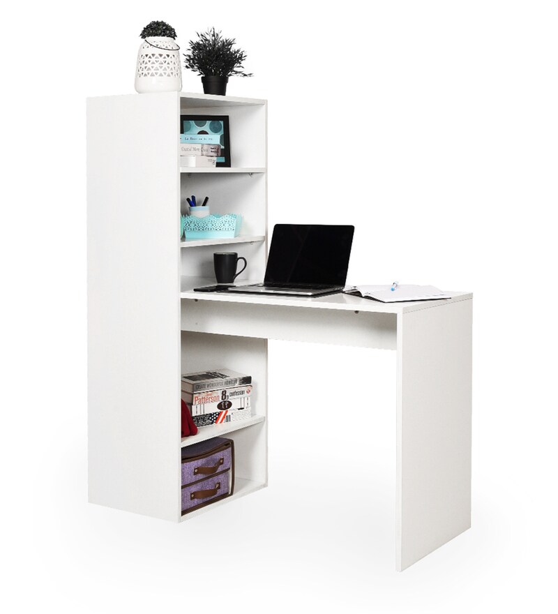 Buy Hutch Corner Study Table in Frosty White Colour by Comfold Online