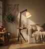 Hubert Wooden Shelf Floor Lamp with Wooden Shade & Brown Base