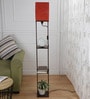Central Red Cotton Shade Shelf Floor Lamp With Birch Ply Base
