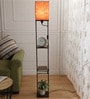 Central Red Cotton Shade Shelf Floor Lamp With Birch Ply Base