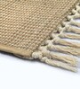Beige Hugli Cotton Jute Woven Strong 4X6 Ft Carpet With Fringe