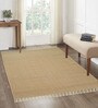Beige Hugli Cotton Jute Woven Strong 5X7 Ft Carpet With Fringe