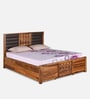 Hulk Sheesham Wood Queen Size Bed in Walnut Finish with Hydraulic Storage