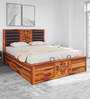 Hulk Sheesham Wood Queen Size Bed in Walnut Finish with Hydraulic Storage