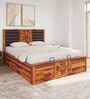 Hulk Sheesham Wood Queen Size Bed in Walnut Finish with Hydraulic Storage