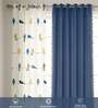 Humming Bird Blue & Aura Indigo Printed Cotton Curtains for Door Pack of 3