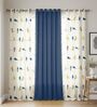 Humming Bird Blue & Aura Indigo Printed Cotton Curtains for Long Door Pack of 3