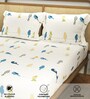 Humming Bird Blue 144 Tc Cotton Fitted King Fitted Bedsheet With 2 Pillow Covers