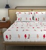 Humming Bird Red 144 Tc Cotton Double Bedsheet With 2 Pillow Covers