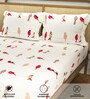 Humming Bird Red 144 Tc Cotton Double Bedsheet With 2 Pillow Covers