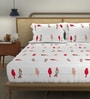 Humming Bird Red 144 Tc Cotton King Bedsheet With 2 Pillow Covers