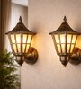 Hurricane Antique Gold Vintage Outdoor Light Set of 2