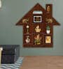 Hut House Shape Walnut Wood Wall Shelf