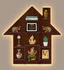 Hut House Shape Walnut Wood Wall Shelf