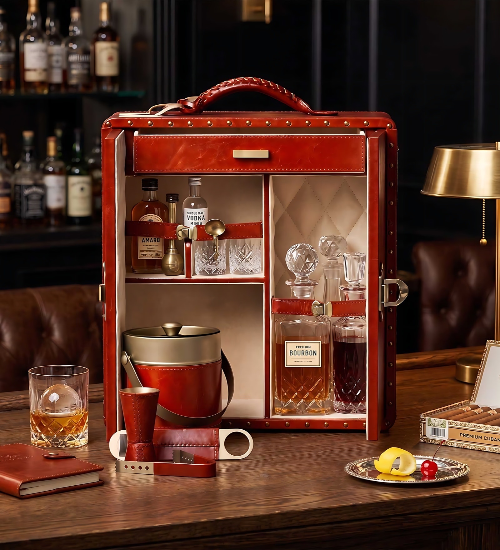 Hyde Leather Portable Bar in Red Colour Hyde Leather Portable Bar in Red Colour