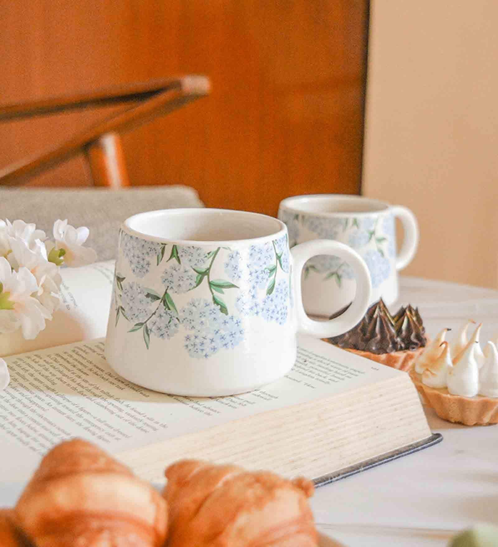 Hydrangea 300ml White (Set of 2) Ceramic Coffee Mug Hydrangea 300ml White (Set of 2) Ceramic Coffee Mug