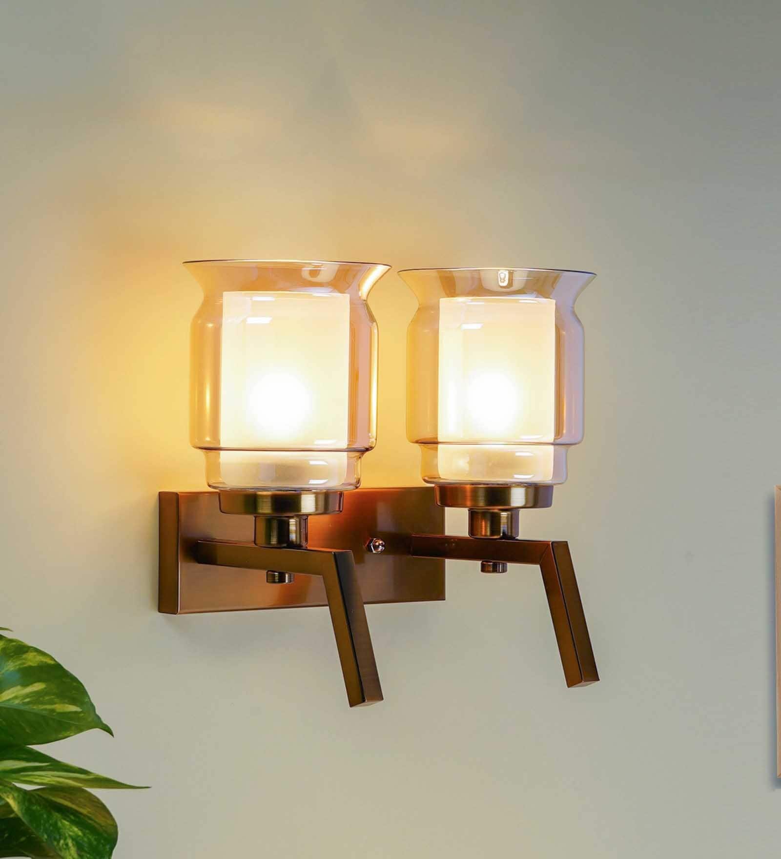 Hylton Dual Light Amber Glass Wall Light