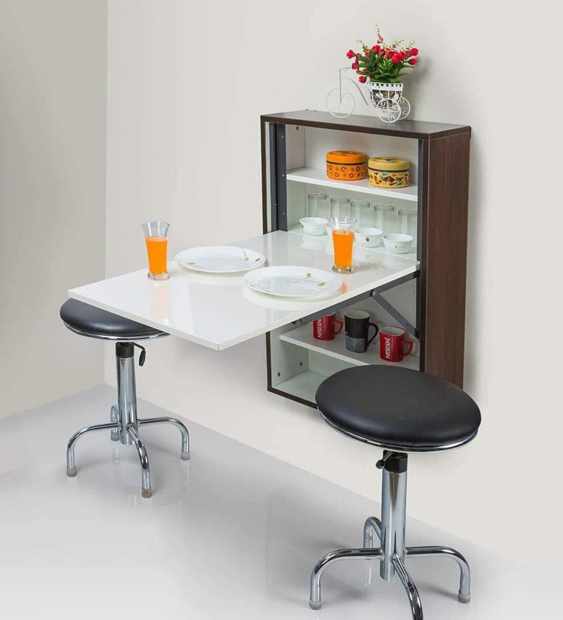 Buy Wall Mounted Foldable Writing table in Rich Walnut Finish by