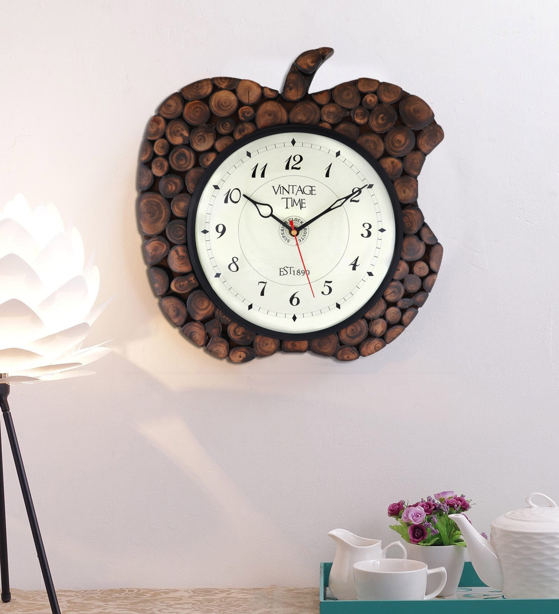 Buy I Phone Apple Shape Wooden Wall Clock Online Novelty Wall Clocks Wall Clocks Home Decor Pepperfry Product