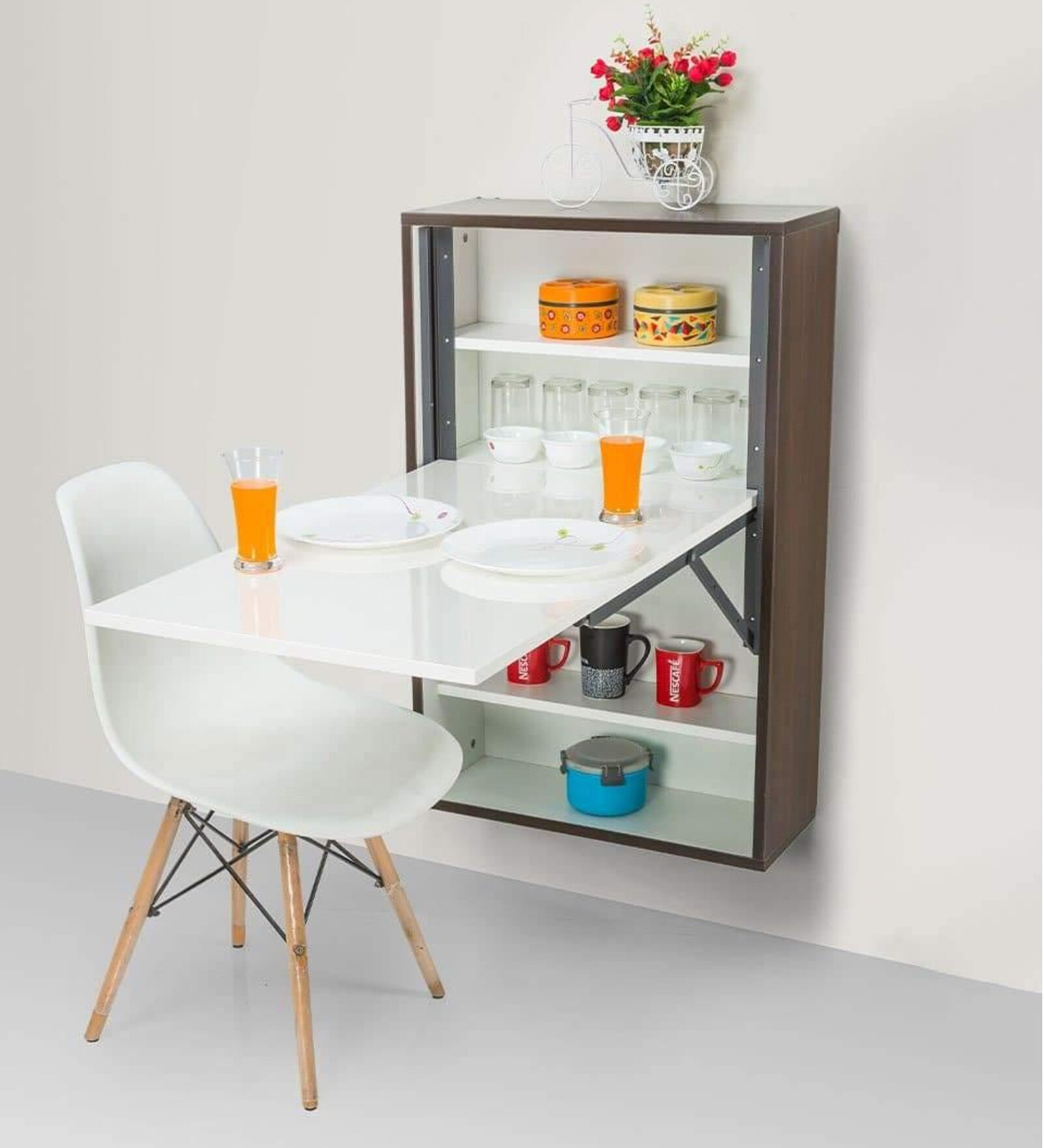 Wall Mounted Small Table in Rich Walnut Finish