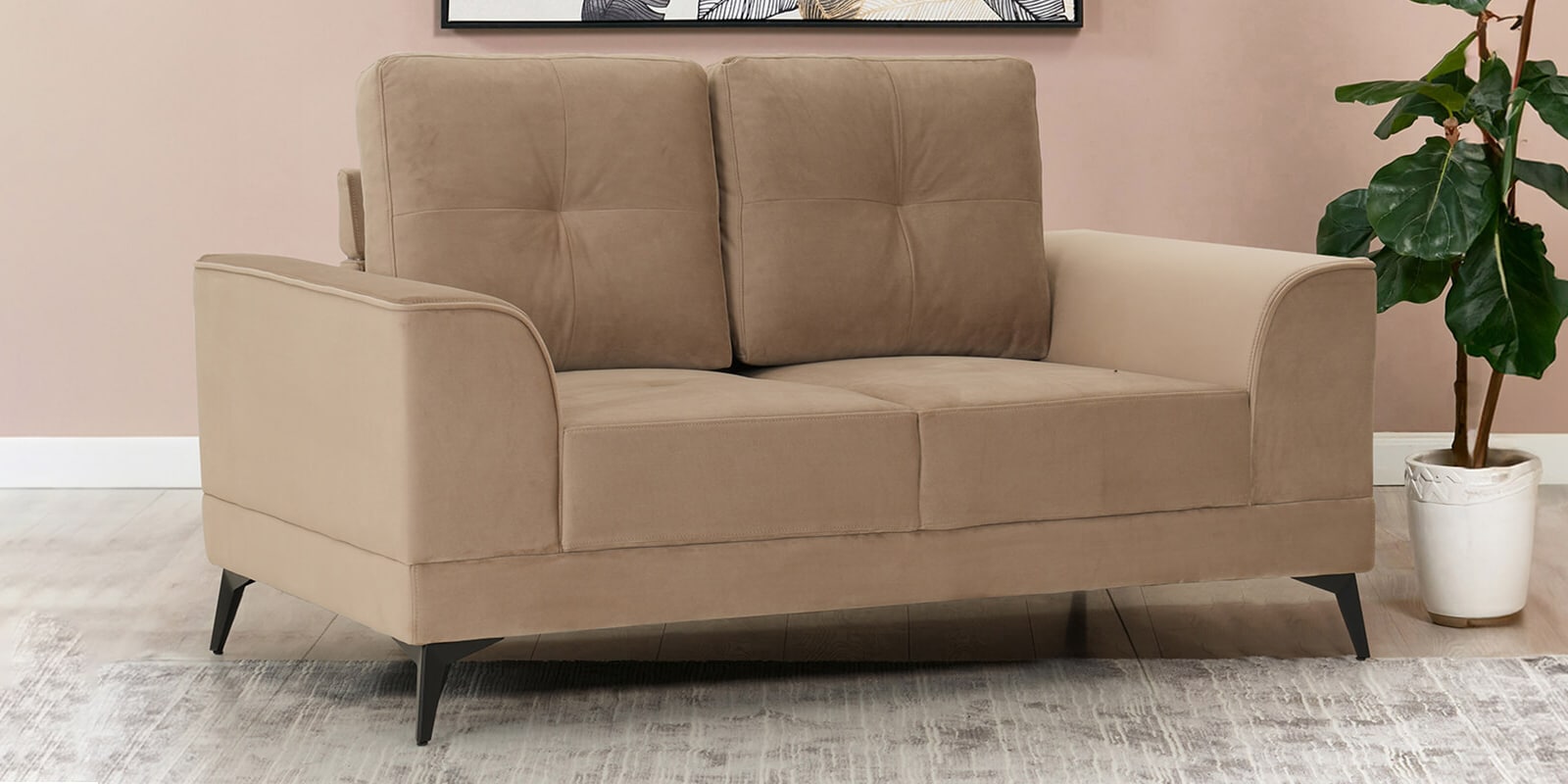 Ipoh Fabric 2 Seater Sofa In Beige Colour