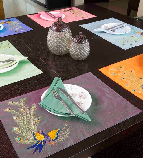 Buy I Village Multicolored Peacock Table Mat Set Online