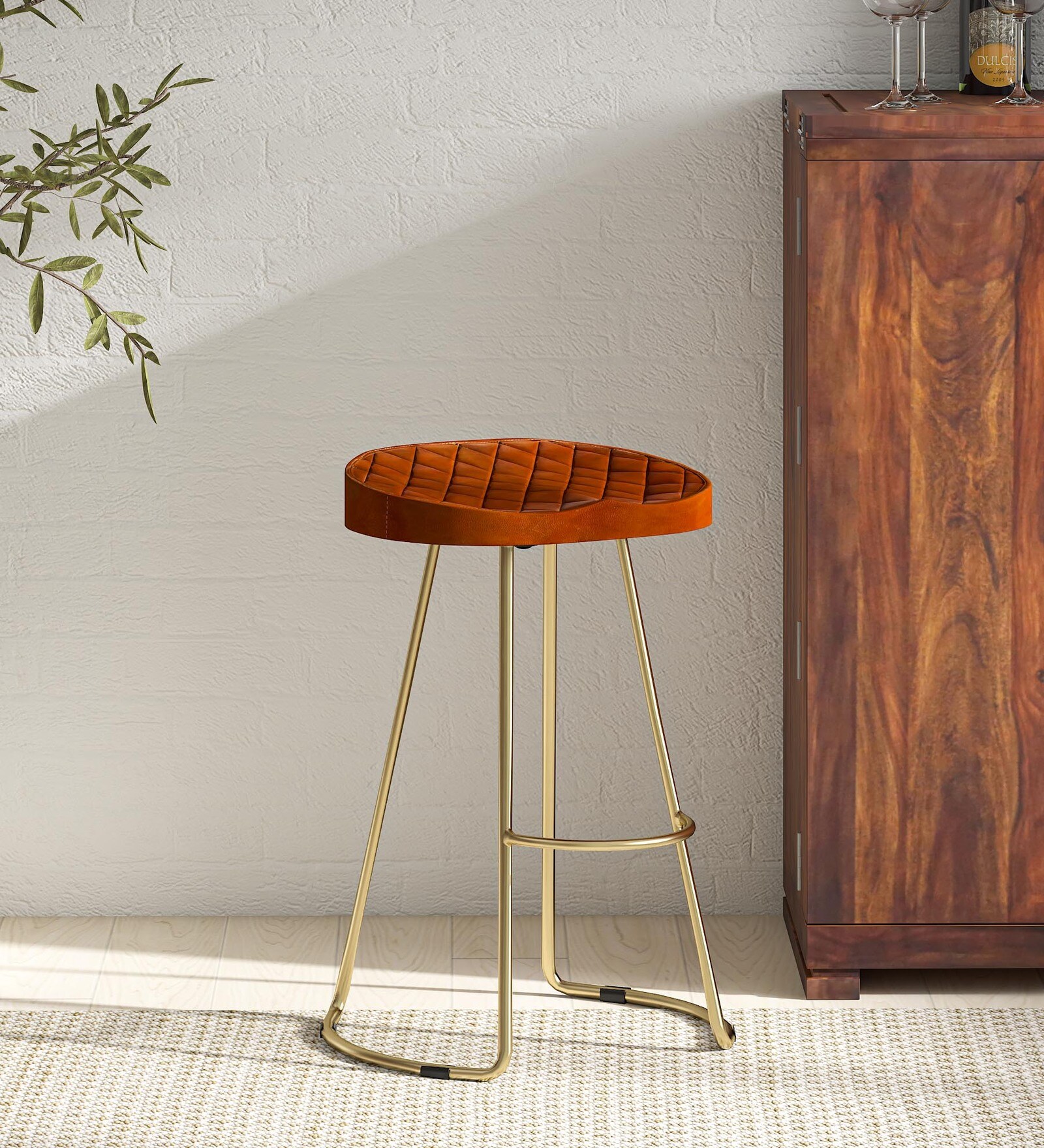 Buy Ian Leather Bar Stool In Gold Colour at 15 OFF by Casacraft from