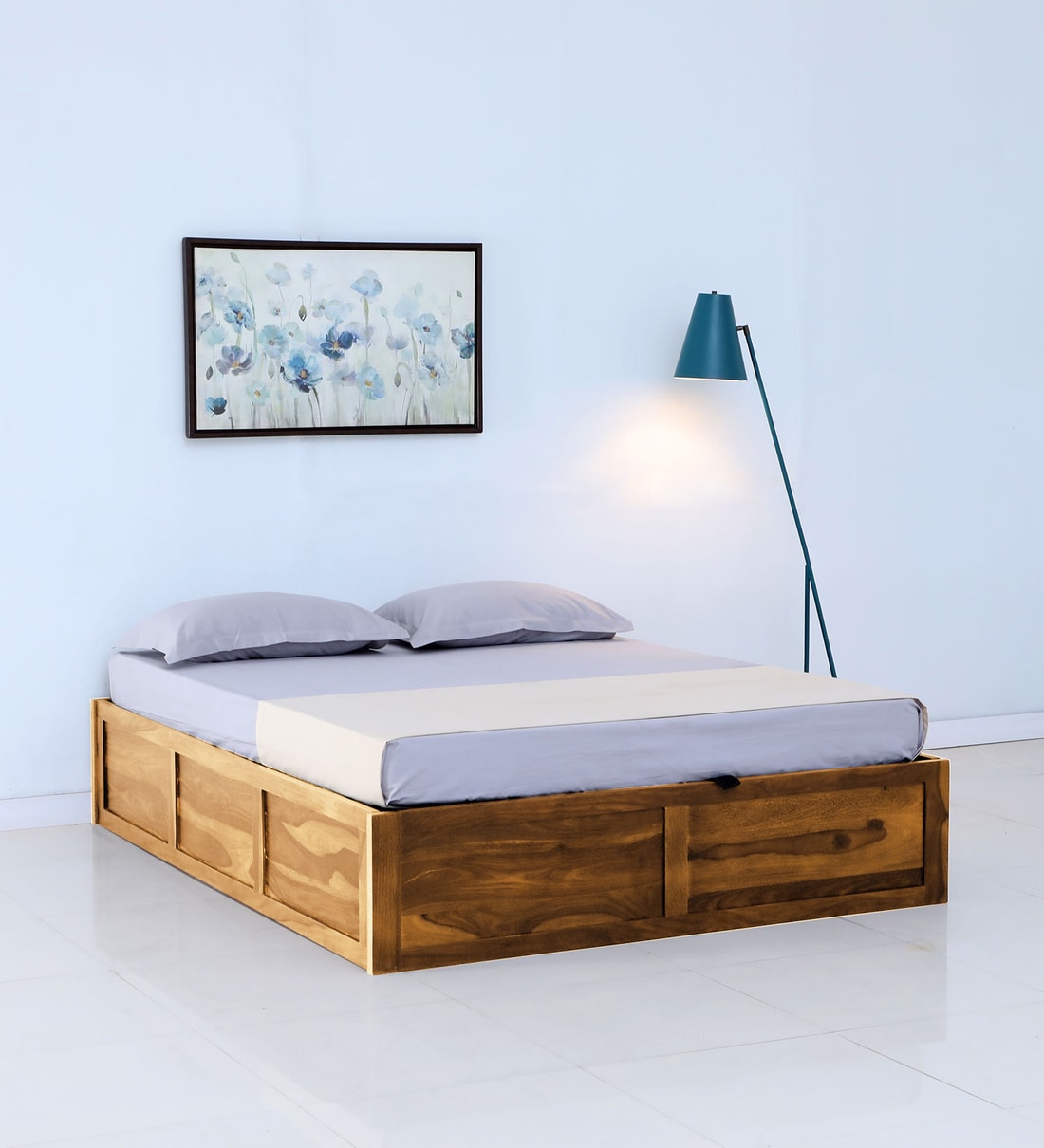 Buy Sheesham Wood Queen Size Bed in Rustic Teak Finish with