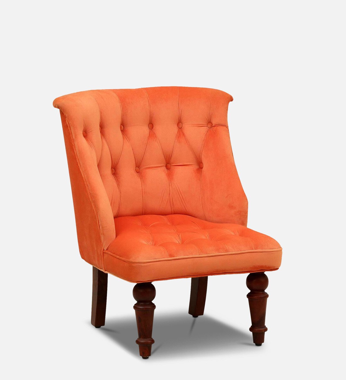 Buy Solid Wood Slipper Chair with Dark Peach Upholstery & Base in