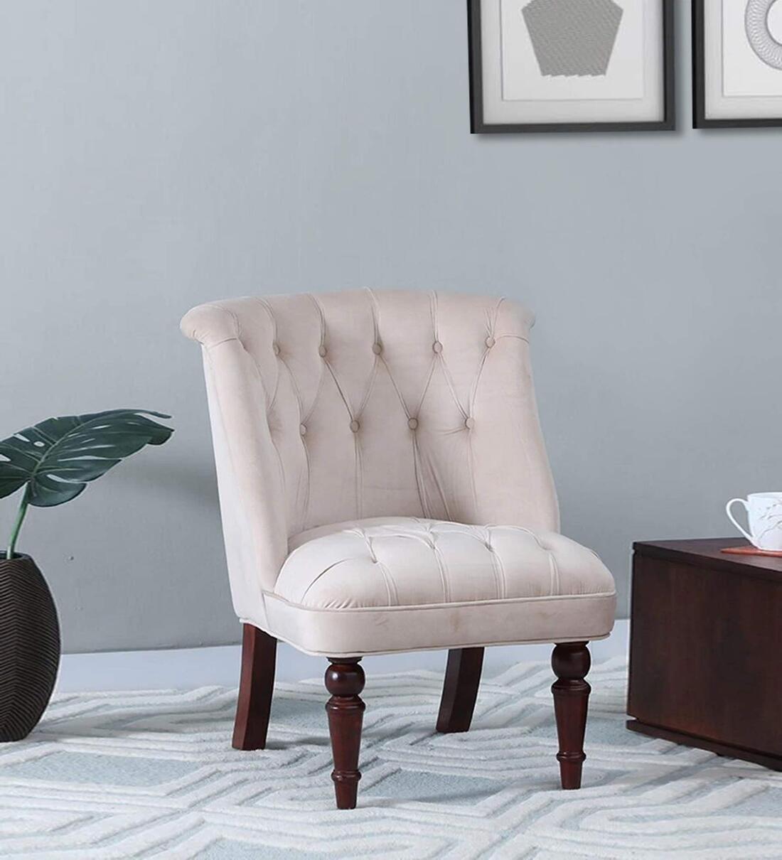 Buy Bethel Velvet Slipper Chair In Beige Colour Online Slipper Chairs