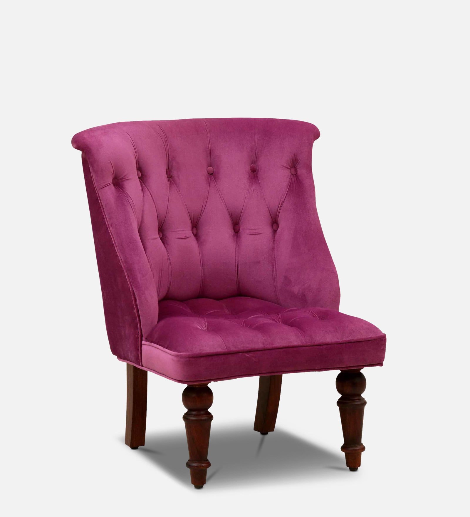 Ibiza Solid Wood Slipper Chair with Magenta Velvet Upholstery & Base In Honey Oak Finish