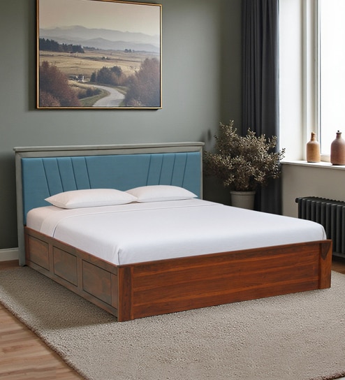 Ibiza Sheesham Wood King Size Bed In Honey Oak Finish With Box Storage