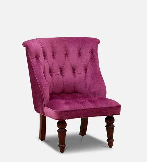 Ibiza Solid Wood Slipper Chair with Magenta Velvet Upholstery & Base In Honey Oak Finish