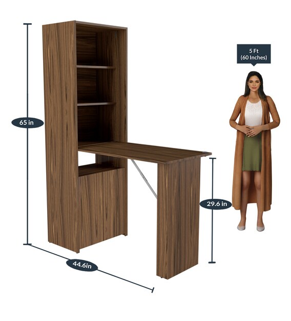 Buy Ibuki Foldable Study Desk with in Walnut Brown Finish by