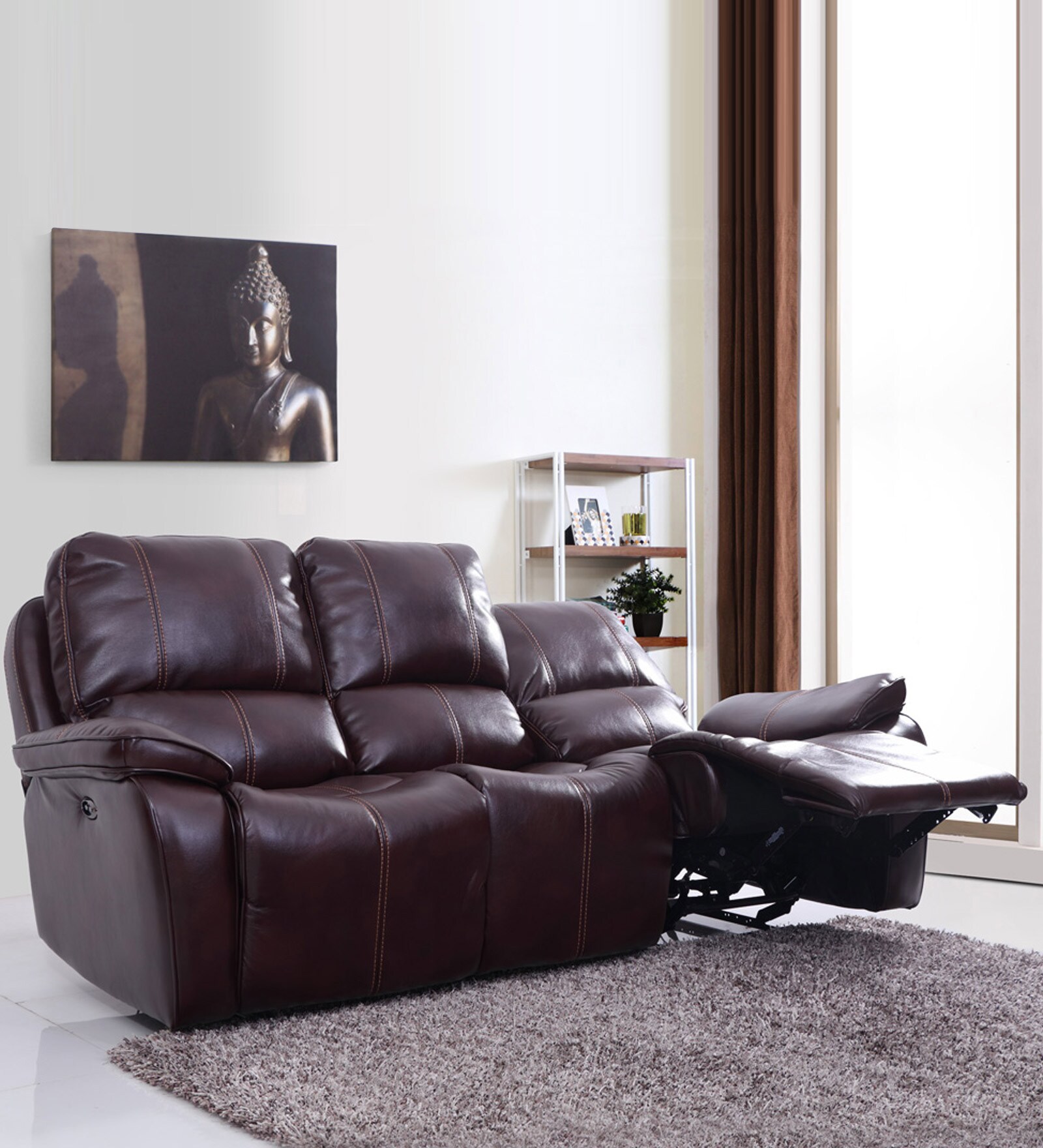 Buy Iceland Three Seater Automatic Recliner in Red Brown Colour by Evok