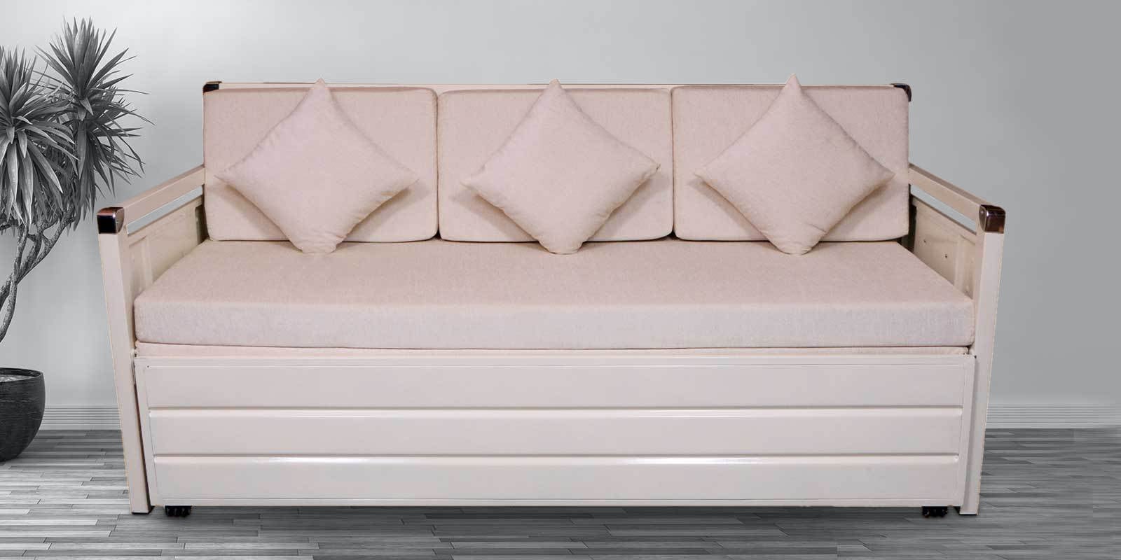Icerag Pull-Out Sofa Cum Bed with Storage in Matte Ivory Finish